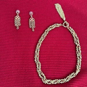 WHBM Gold And Red Necklace With Matching Earrings